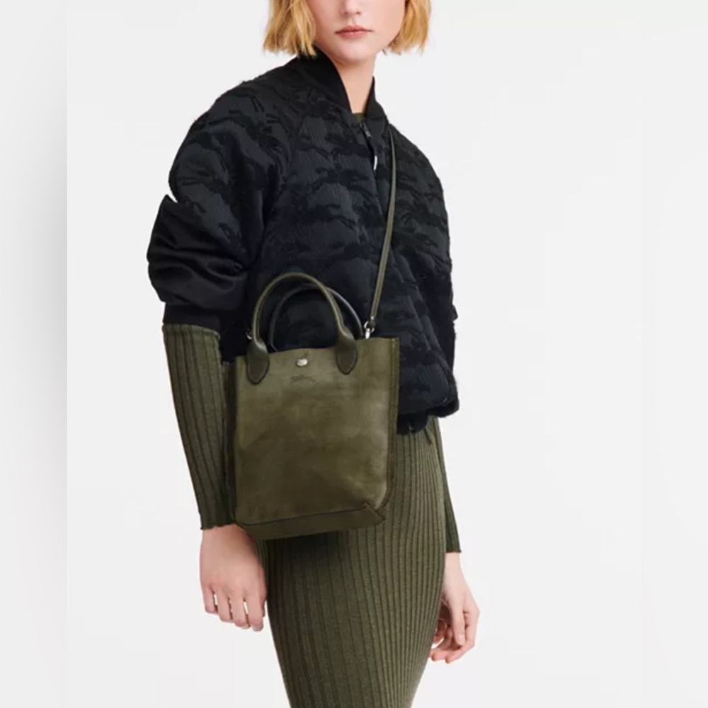 Longchamp Khaki Green Cabas Small Velvet Top Handle Bag - Picture 2 of 13